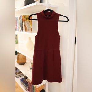 Free People Maroon Ribbed Fitted Stretchy Mini Dress Size Small